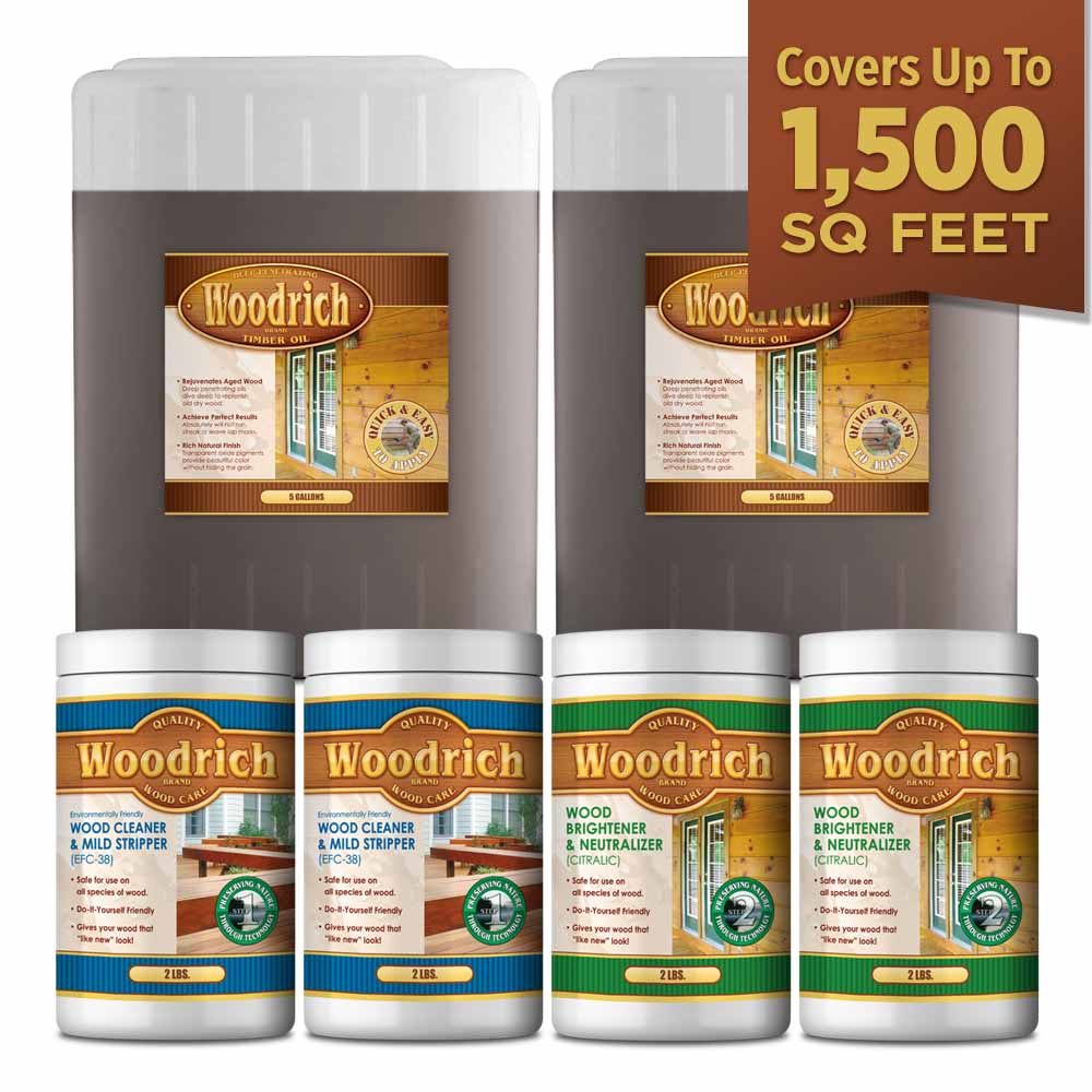 1500 SQ FT Wood Restoration Project Kit Woodrich Brand Timber Oil EFC-38 Wood Cleaner Citralic Wood Brightener