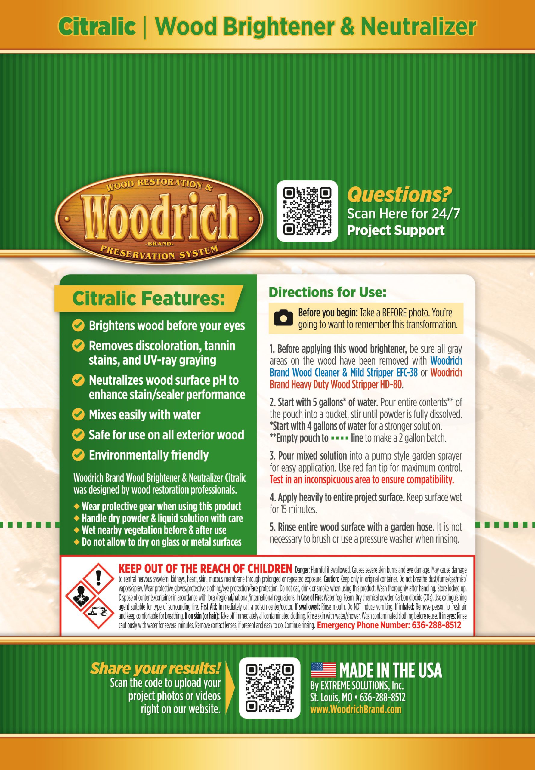 Woodrich Brand Citralic Wood Brightener and Neutralizer Concentrated Powder - 2 lbs (Covers 750 sq ft) - Image 4