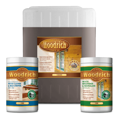 Woodrich Brand Timber Oil Deep Penetrating Wood Stain 750 sq ft kit with Wood Cleaner and Brightener
