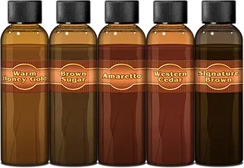 An image of Woodrich Brand Deep Penetrating Timber Oil Deck Stain sample bottles.