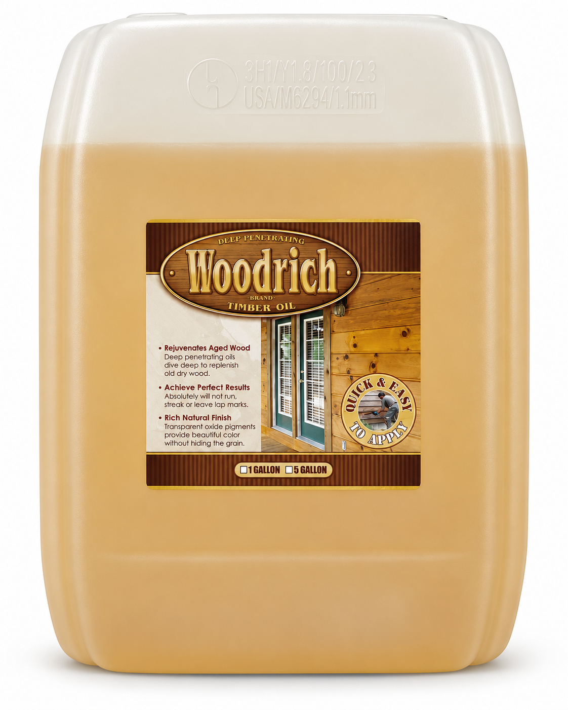 Woodrich Brand Timber Oil Deep Penetrating Wood Stain – Exterior Deck & Fence Stain (5 Gallons & 1 Gallon) Clear Advantage